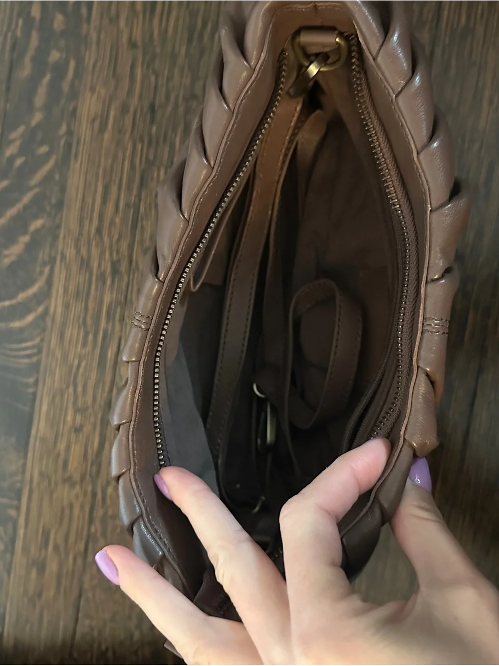 Brown Womens Leather Gathered Clutch or shoulder bag